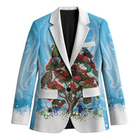 New Zealand Birds Christmas Blazer Pohutukawa Xmas Tree LT05 Unisex Blue - Polynesian Pride