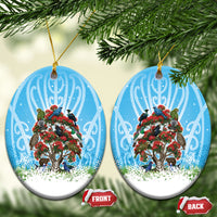New Zealand Birds Christmas Ceramic Ornament Pohutukawa Xmas Tree LT05 Oval Blue - Polynesian Pride