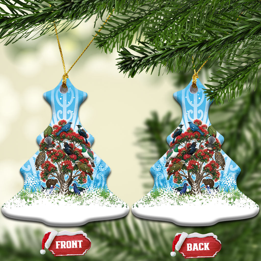 New Zealand Birds Christmas Ceramic Ornament Pohutukawa Xmas Tree LT05 Christmas Tree Blue - Polynesian Pride