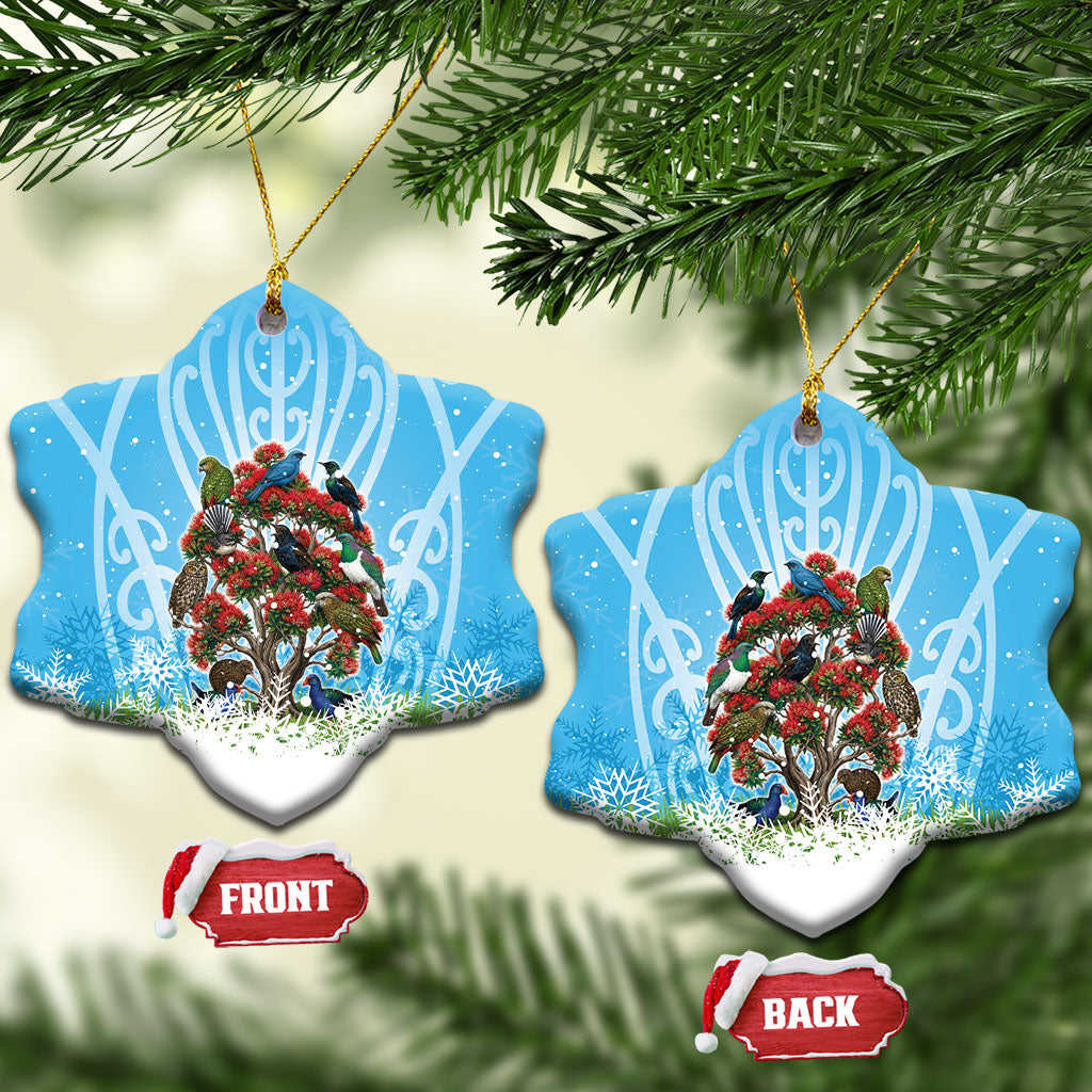 New Zealand Birds Christmas Ceramic Ornament Pohutukawa Xmas Tree LT05 Snow Flake Blue - Polynesian Pride