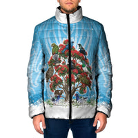 New Zealand Birds Christmas Padded Jacket Pohutukawa Xmas Tree LT05 Men Blue - Polynesian Pride