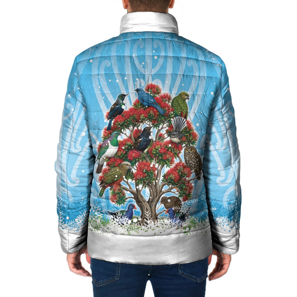 New Zealand Birds Christmas Padded Jacket Pohutukawa Xmas Tree LT05 - Polynesian Pride