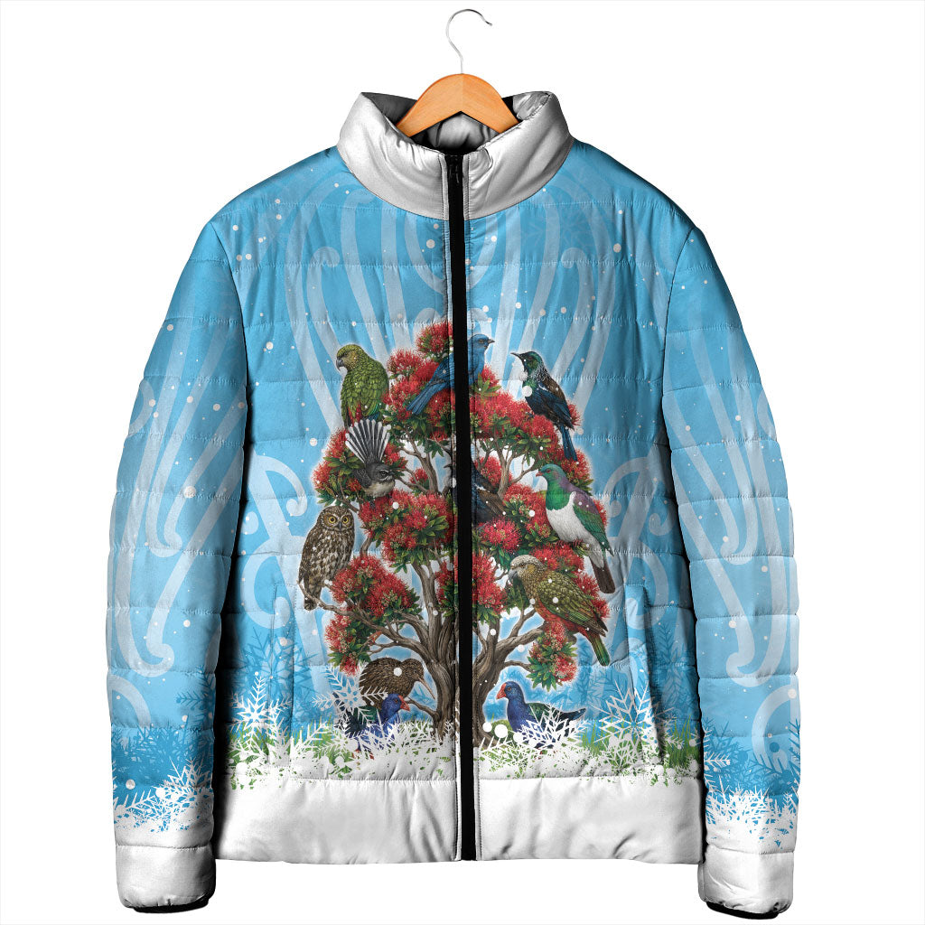 New Zealand Birds Christmas Padded Jacket Pohutukawa Xmas Tree LT05 - Polynesian Pride