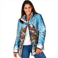 New Zealand Birds Christmas Padded Jacket Pohutukawa Xmas Tree LT05 Women Blue - Polynesian Pride