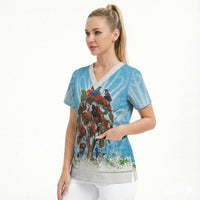 New Zealand Birds Christmas Scrub Top Pohutukawa Xmas Tree LT05 - Polynesian Pride