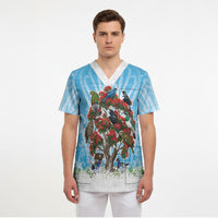 New Zealand Birds Christmas Scrub Top Pohutukawa Xmas Tree LT05 - Polynesian Pride