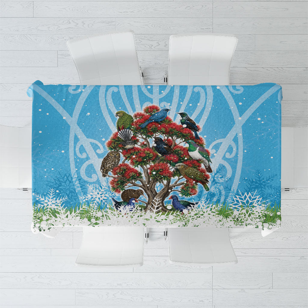 New Zealand Birds Christmas Tablecloth Pohutukawa Xmas Tree LT05 Blue - Polynesian Pride
