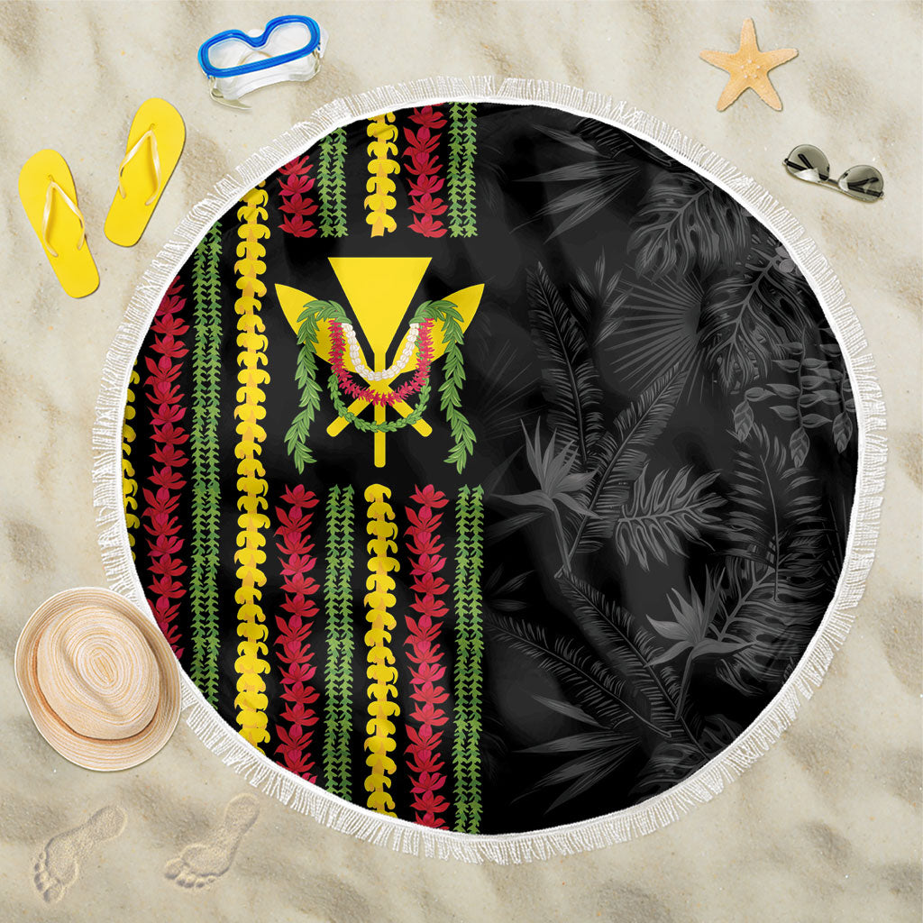 Hawaii Lei Kanaka Maoli Flag Beach Blanket Tropical Vibes LT05 One Size 150cm Black - Polynesian Pride