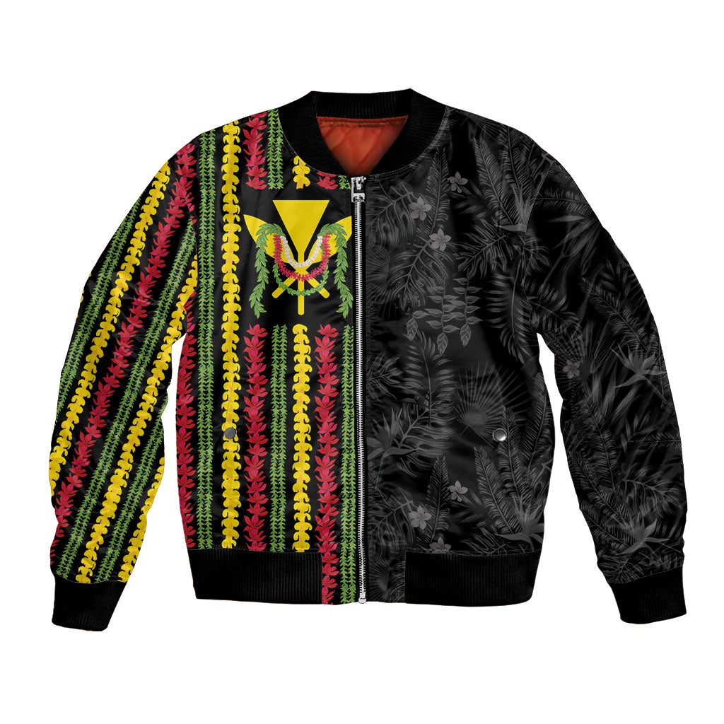 Hawaii Lei Kanaka Maoli Flag Bomber Jacket Tropical Vibes LT05 Unisex Black - Polynesian Pride