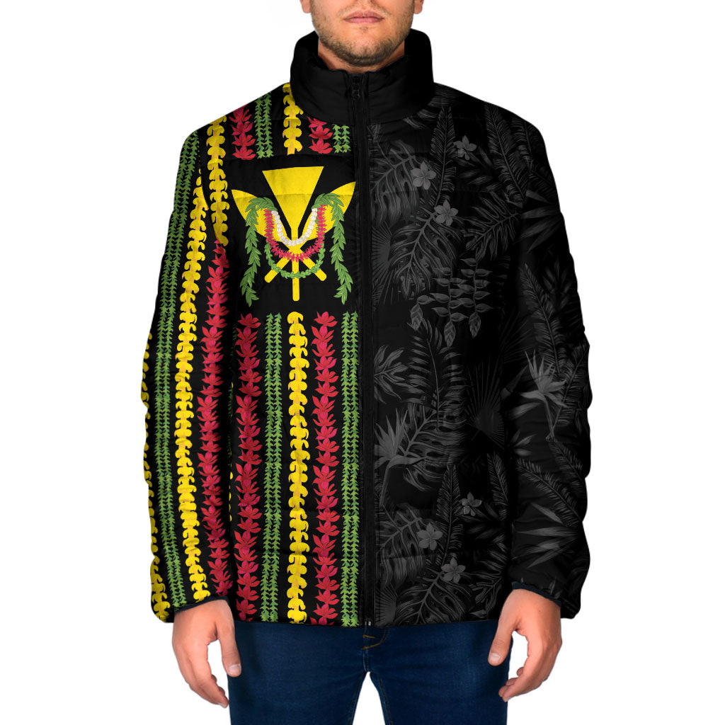 Hawaii Lei Kanaka Maoli Flag Padded Jacket Tropical Vibes LT05 Men Black - Polynesian Pride