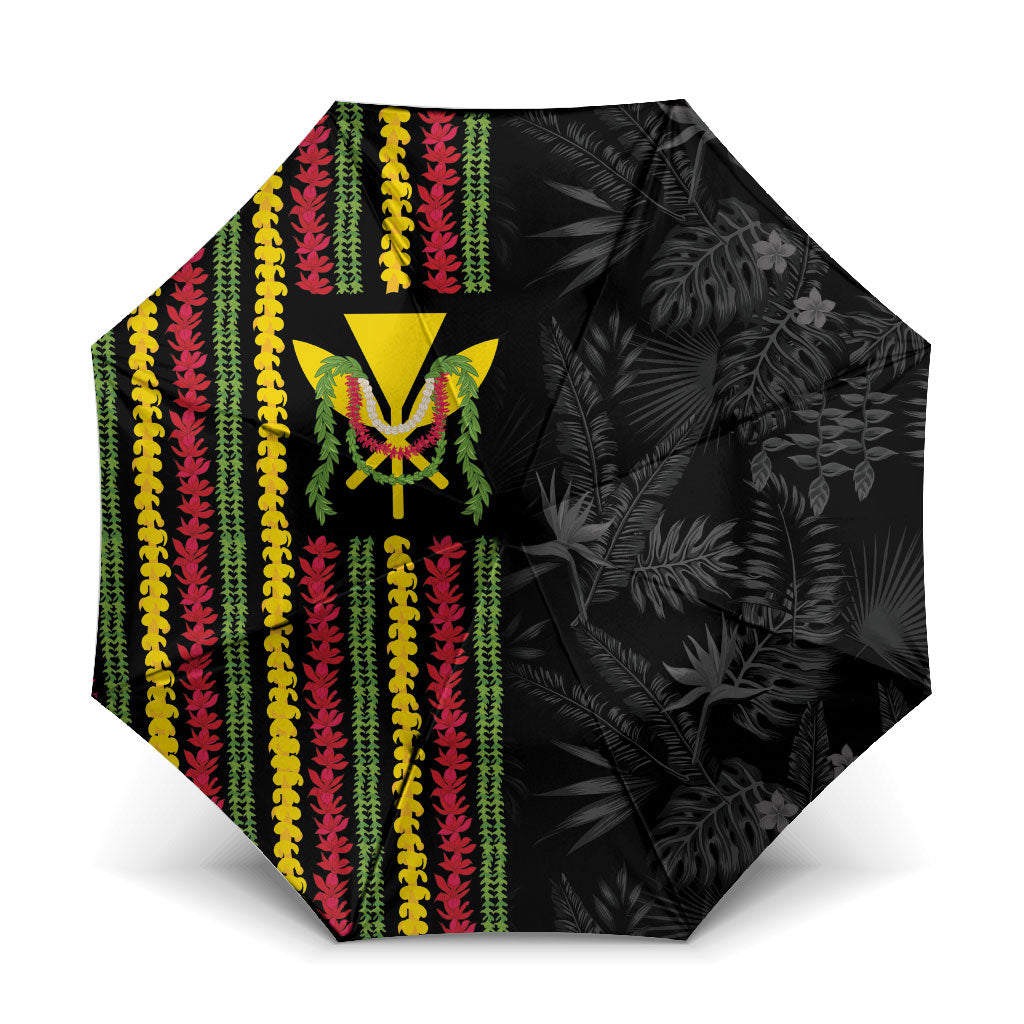 Hawaii Lei Kanaka Maoli Flag Umbrella Tropical Vibes LT05 One Size Folded 11.42 inch Opened Diameter 37.4 inch Black - Polynesian Pride