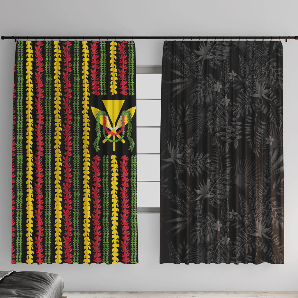 Hawaii Lei Kanaka Maoli Flag Window Curtain Tropical Vibes LT05 With Hooks Black - Polynesian Pride
