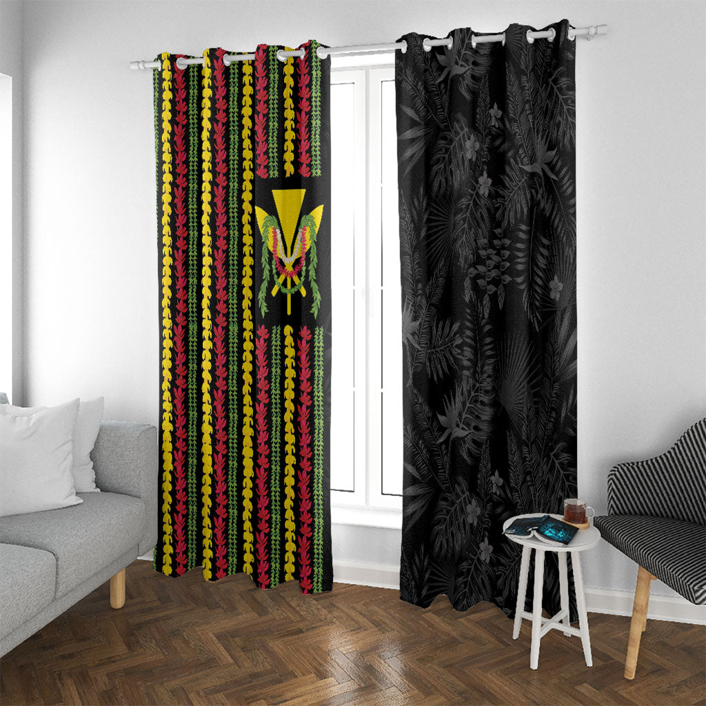Hawaii Lei Kanaka Maoli Flag Window Curtain Tropical Vibes LT05 With Grommets Black - Polynesian Pride