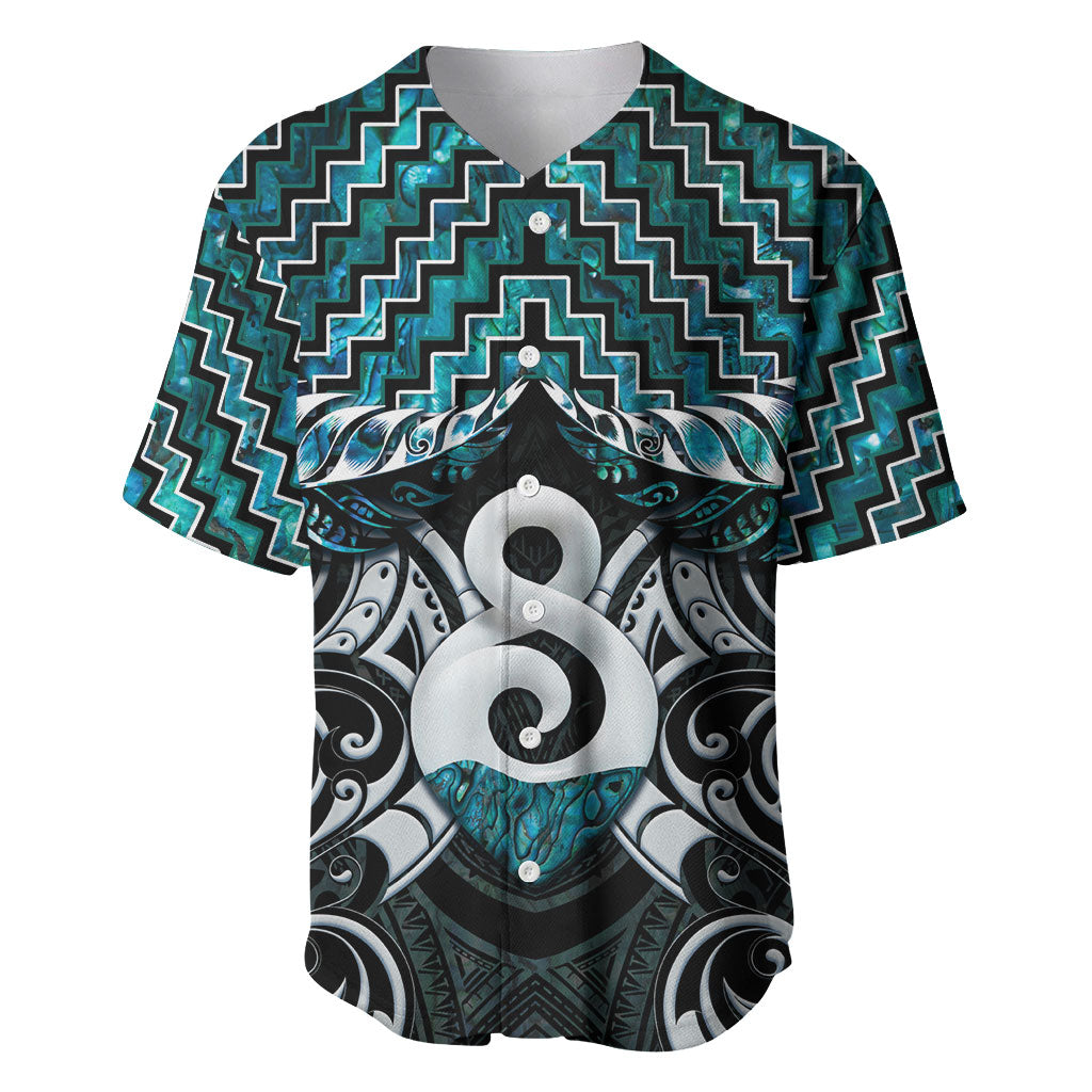 New Zealand Maori Baseball Jersey Poutama Pikorua - Single Twist Paua Shell LT05 Turquoise - Polynesian Pride