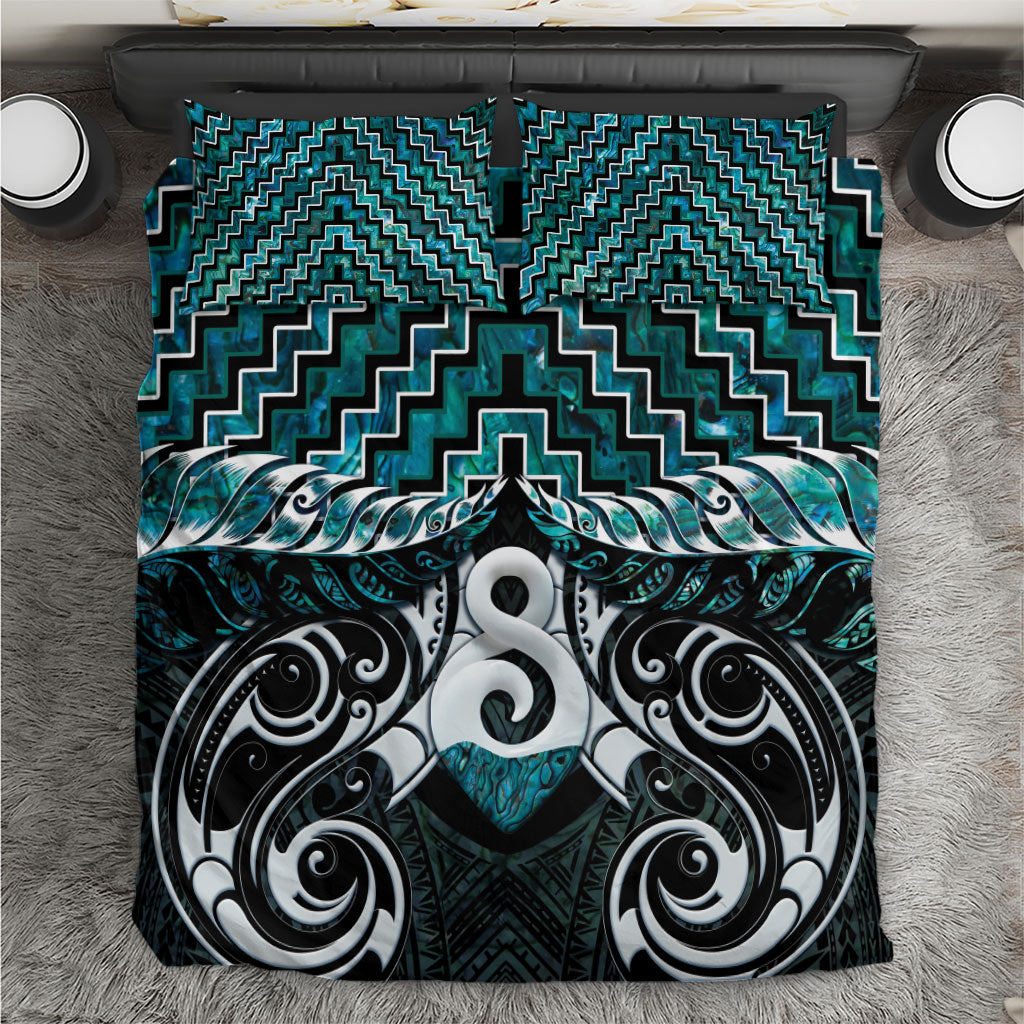 New Zealand Maori Bedding Set Poutama Pikorua - Single Twist Paua Shell LT05 Turquoise - Polynesian Pride