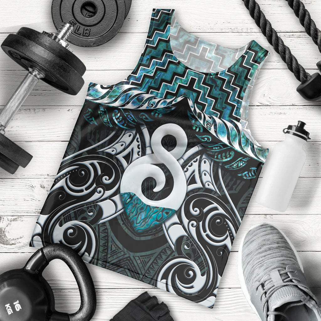 New Zealand Maori Men Tank Top Poutama Pikorua - Single Twist Paua Shell LT05 - Polynesian Pride