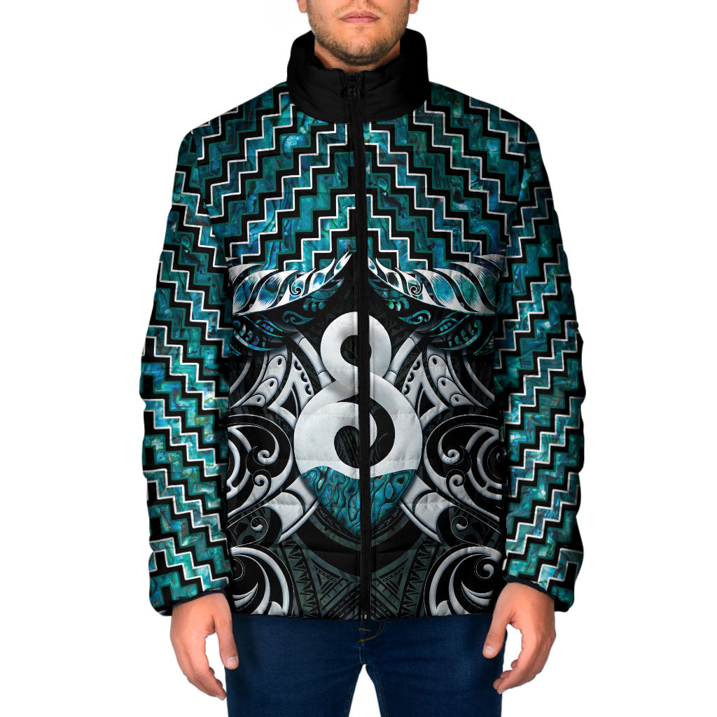 New Zealand Maori Padded Jacket Poutama Pikorua - Single Twist Paua Shell LT05 Men Turquoise - Polynesian Pride