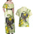 New Zealand Piwakawaka Fantail Bird Couples Matching Off Shoulder Maxi Dress and Hawaiian Shirt With Kowhai Flowers