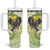 New Zealand Piwakawaka Fantail Bird Tumbler With Handle With Kowhai Flowers