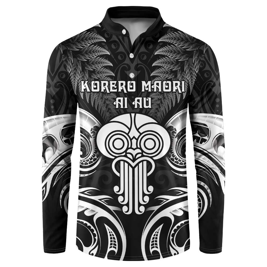 New Zealand Te Reo Maori Button Sweatshirt Korero Maori Ai Au LT05 Black - Polynesian Pride