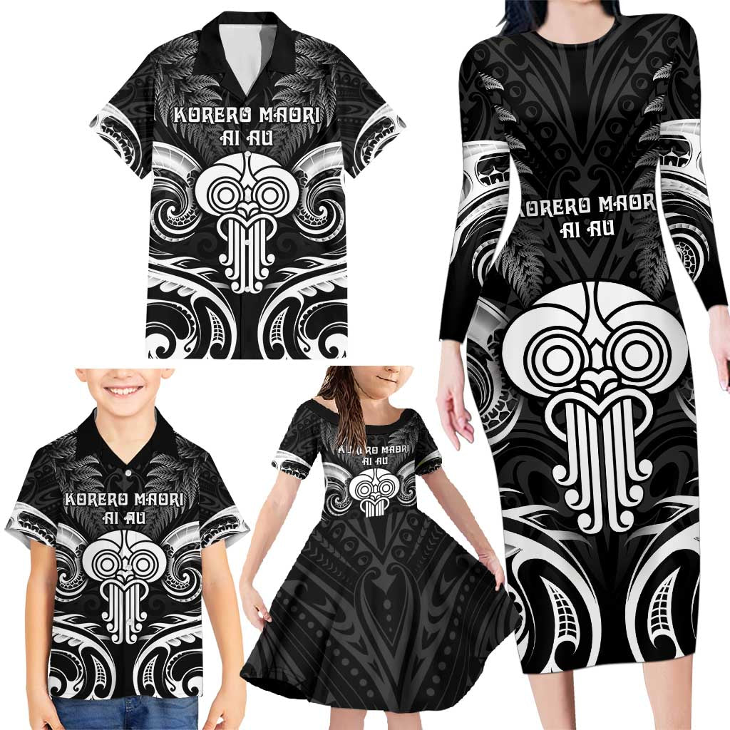 New Zealand Te Reo Maori Family Matching Long Sleeve Bodycon Dress and Hawaiian Shirt Korero Maori Ai Au