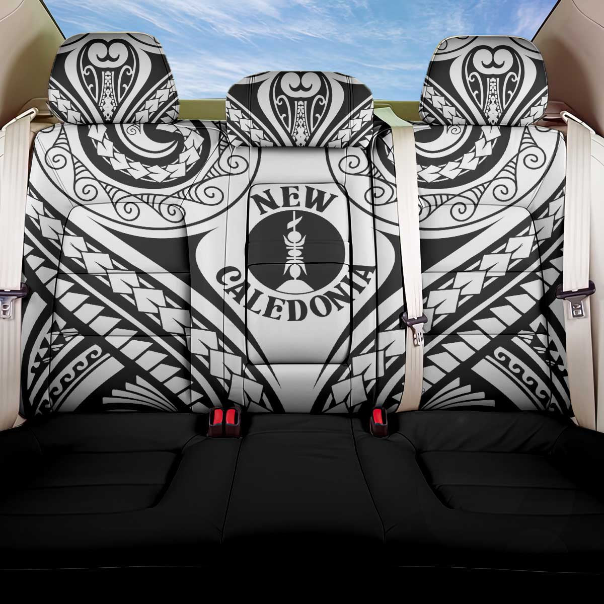 New Caledonia Day Back Car Seat Cover Polynesian Curves White Color LT05 One Size White - Polynesian Pride