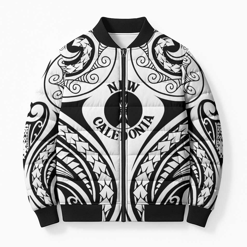 New Caledonia Day Bomber Puffer Jacket Polynesian Curves White Color LT05 Unisex White - Polynesian Pride