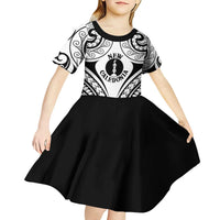 New Caledonia Day Kid Short Sleeve Dress Polynesian Curves White Color LT05 - Polynesian Pride