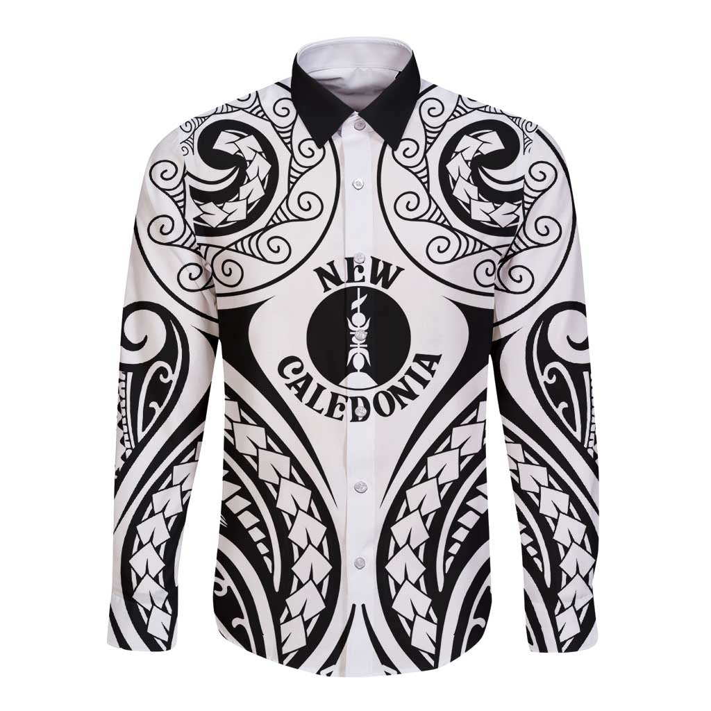 New Caledonia Day Long Sleeve Button Shirt Polynesian Curves White Color LT05 Unisex White - Polynesian Pride