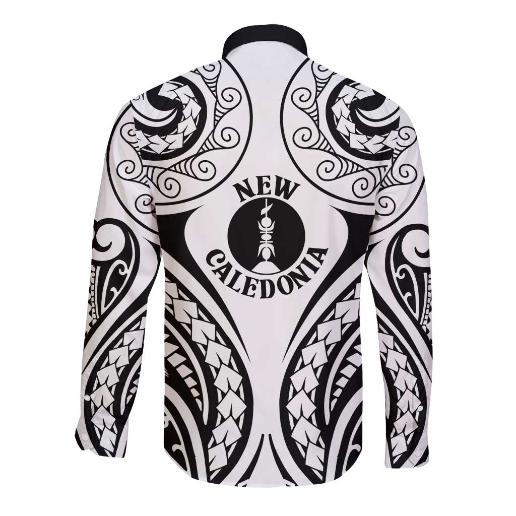 New Caledonia Day Long Sleeve Button Shirt Polynesian Curves White Color LT05 - Polynesian Pride