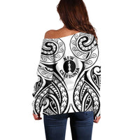 New Caledonia Day Off Shoulder Sweater Polynesian Curves White Color LT05 - Polynesian Pride