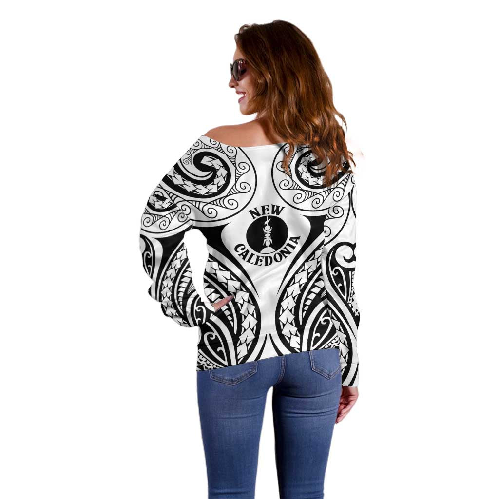 New Caledonia Day Off Shoulder Sweater Polynesian Curves White Color LT05 - Polynesian Pride