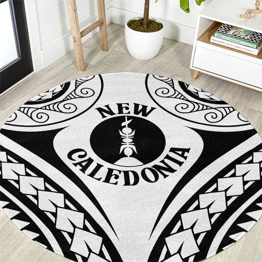 New Caledonia Day Round Carpet Polynesian Curves White Color LT05 White - Polynesian Pride