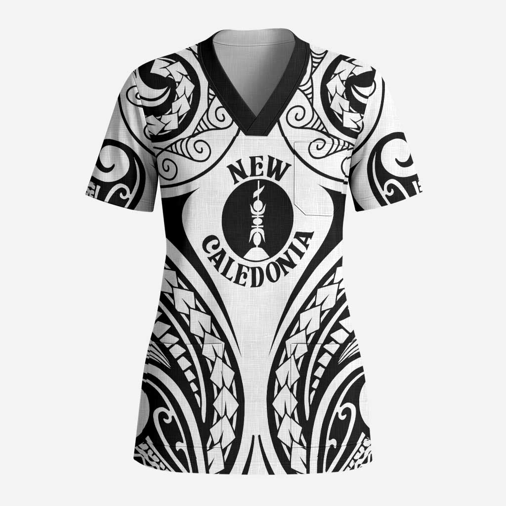 New Caledonia Day Scrub Top Polynesian Curves White Color LT05 Adult White - Polynesian Pride