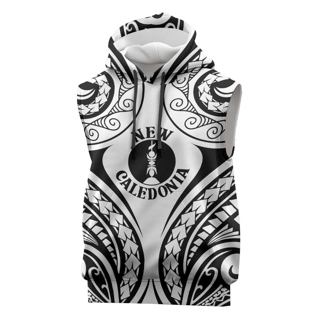 New Caledonia Day Sleeveless Hoodie Polynesian Curves White Color LT05 White - Polynesian Pride