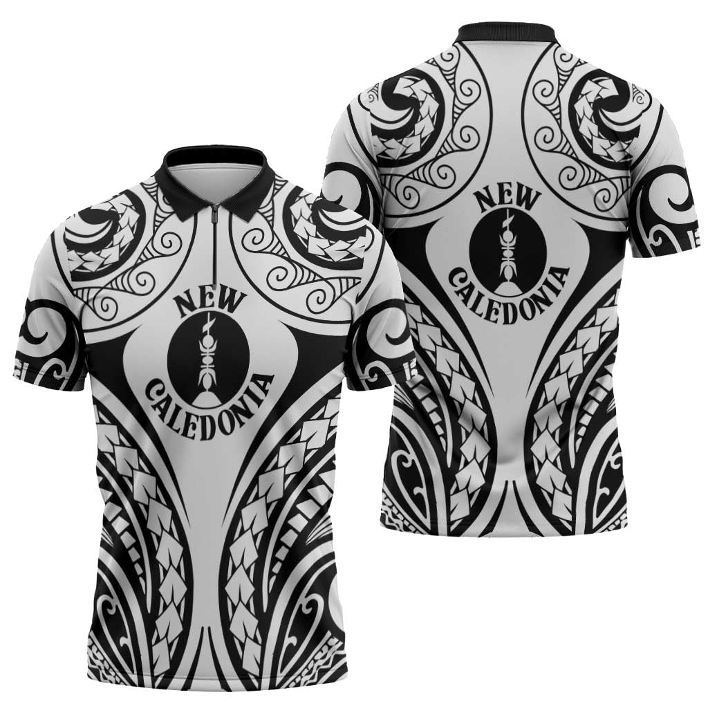 New Caledonia Day Zipper Polo Shirt Polynesian Curves White Color LT05 - Polynesian Pride