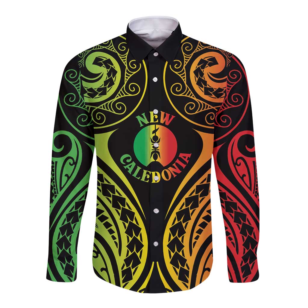 New Caledonia Day Long Sleeve Button Shirt Polynesian Curves Reggae Color LT05 Unisex Reggae - Polynesian Pride