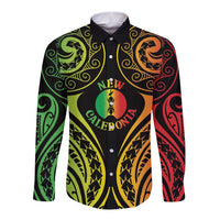New Caledonia Day Long Sleeve Button Shirt Polynesian Curves Reggae Color LT05 Unisex Reggae - Polynesian Pride