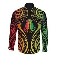 New Caledonia Day Long Sleeve Button Shirt Polynesian Curves Reggae Color LT05 - Polynesian Pride