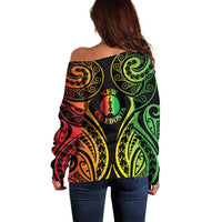 New Caledonia Day Off Shoulder Sweater Polynesian Curves Reggae Color LT05 - Polynesian Pride