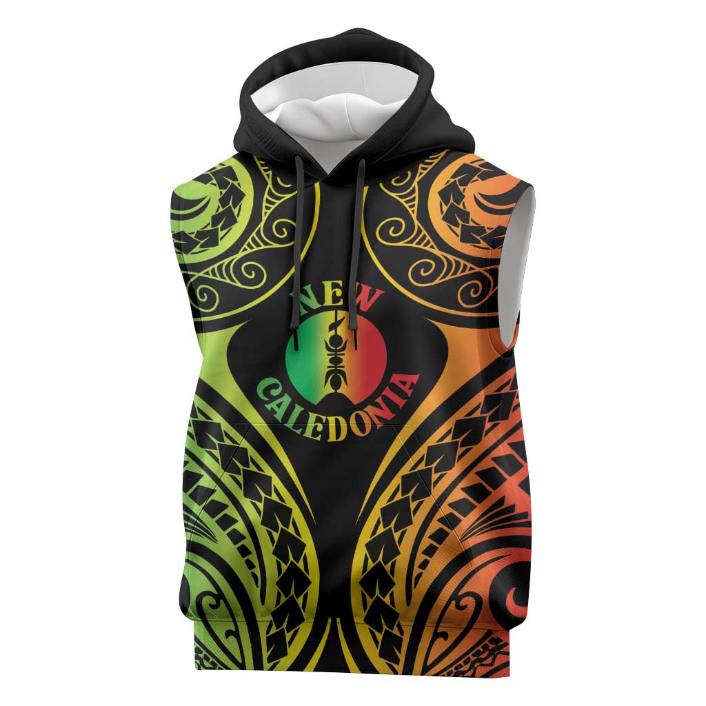 New Caledonia Day Sleeveless Hoodie Polynesian Curves Reggae Color LT05 Reggae - Polynesian Pride