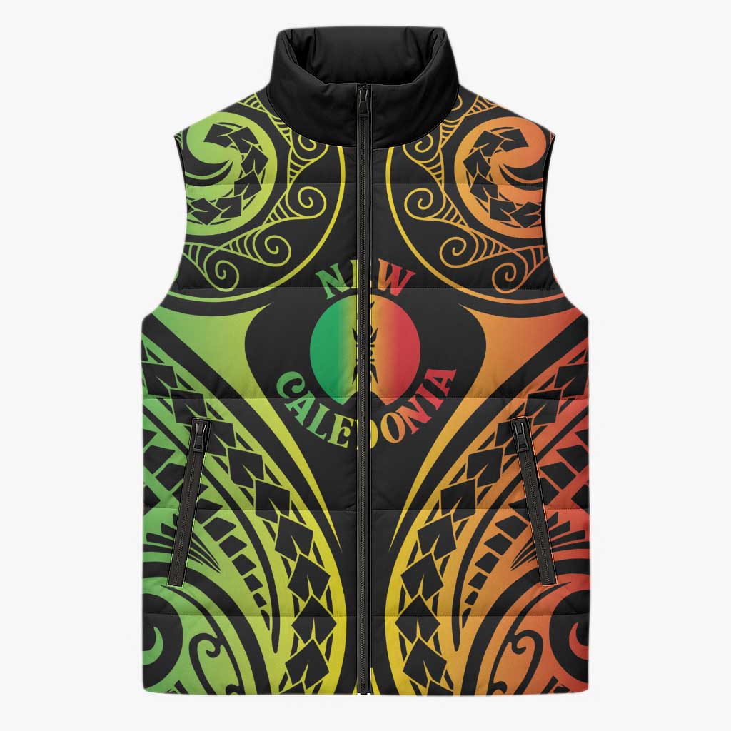 New Caledonia Day Sleeveless Puffer Jacket Polynesian Curves Reggae Color LT05 Unisex Reggae - Polynesian Pride