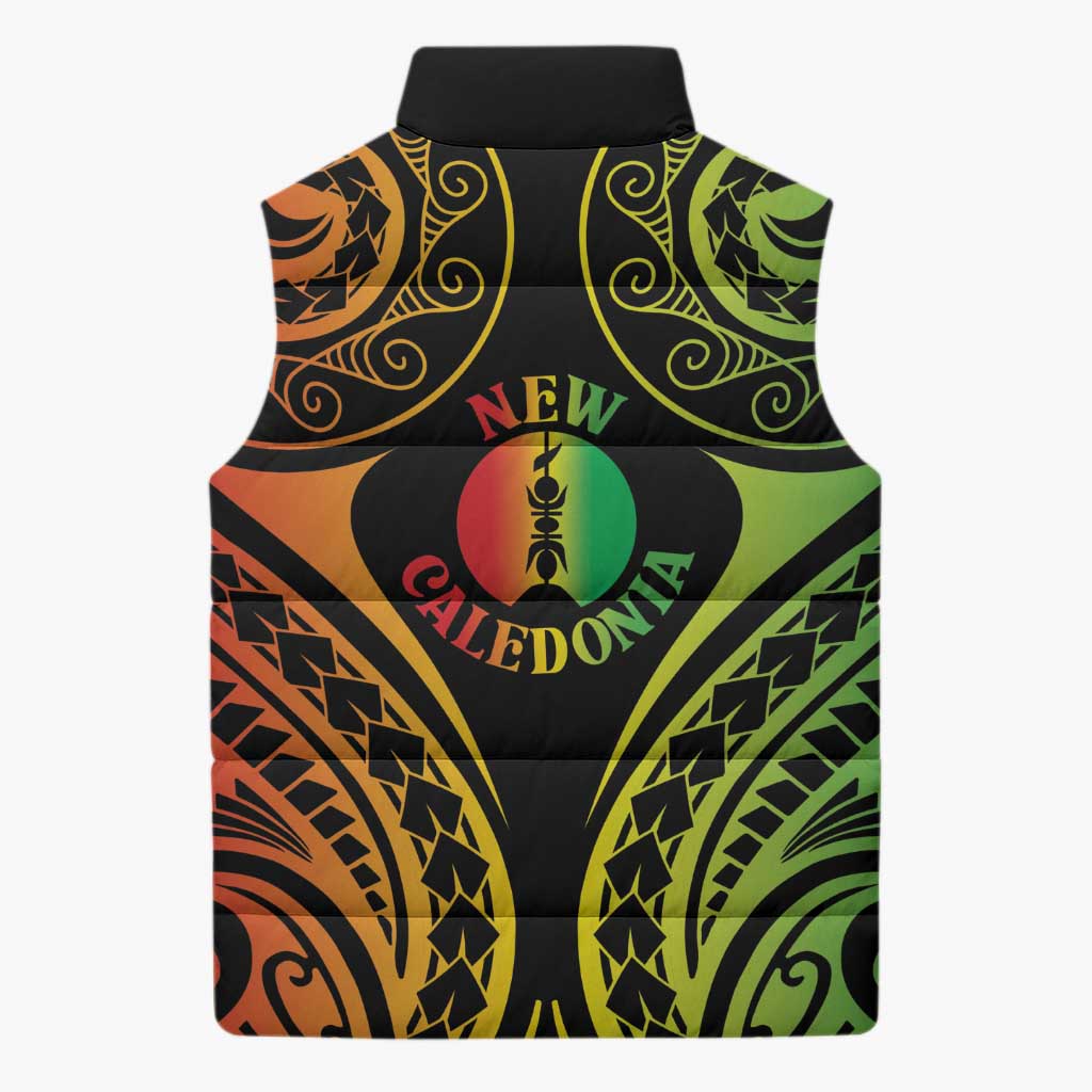 New Caledonia Day Sleeveless Puffer Jacket Polynesian Curves Reggae Color LT05 - Polynesian Pride