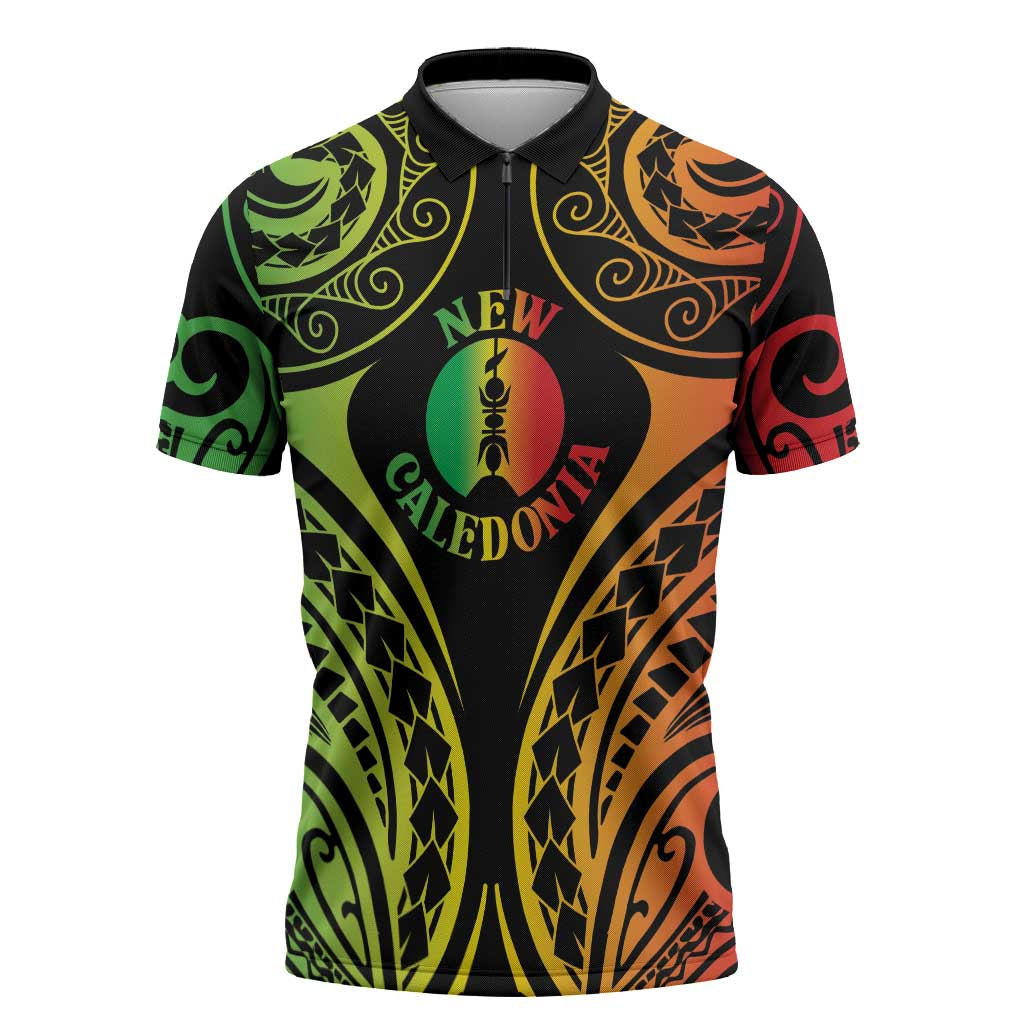 New Caledonia Day Zipper Polo Shirt Polynesian Curves Reggae Color LT05 Reggae - Polynesian Pride
