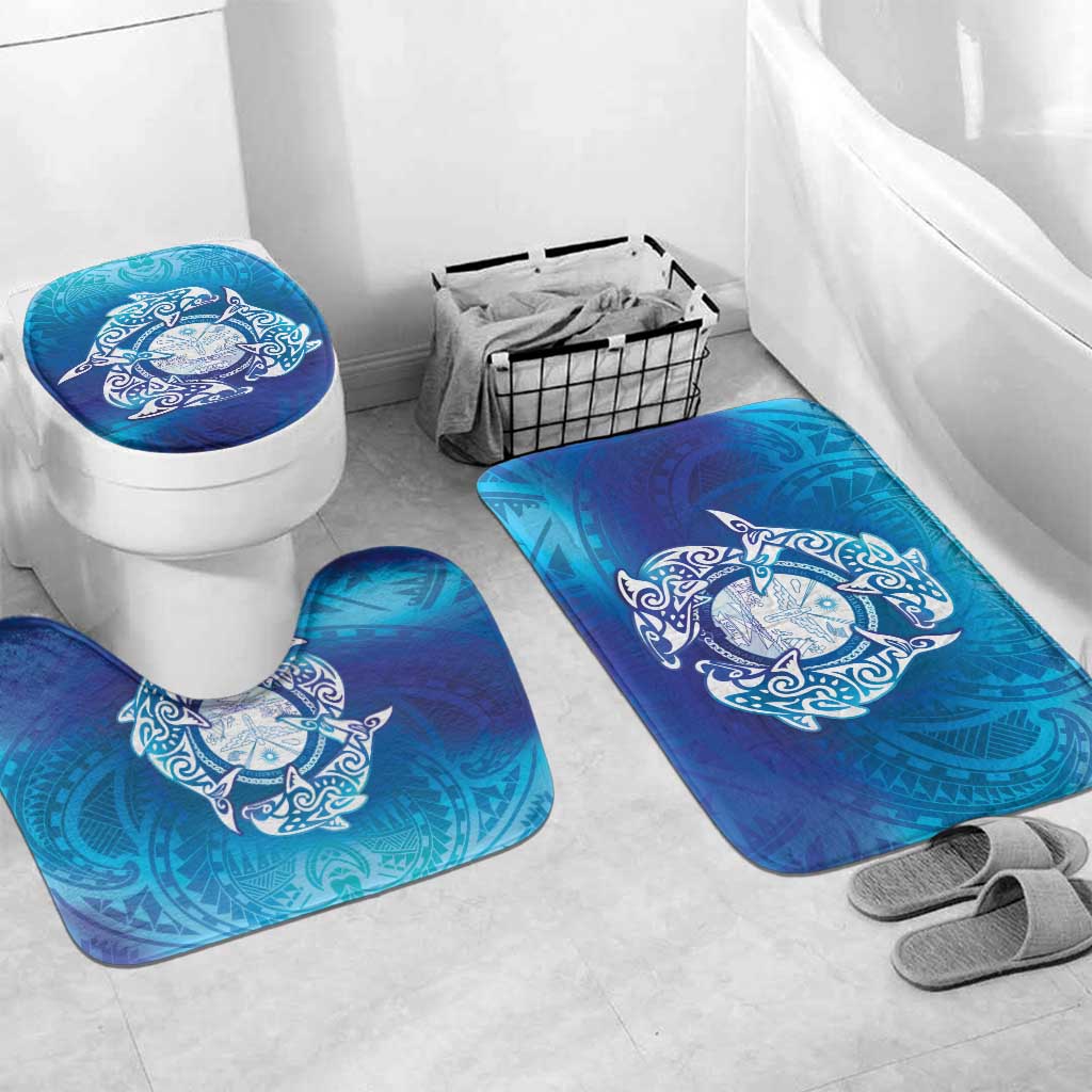 Marshall Islands Manit Day Bathroom Set Tribal Dolphin With Marshall Seal LT05 Mat Set Only (3 pcs) One Size Blue - Polynesian Pride