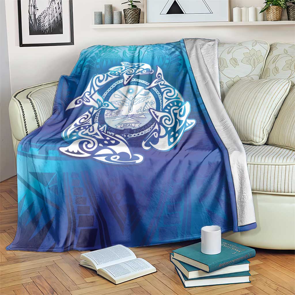 Marshall Islands Manit Day Blanket Tribal Dolphin With Marshall Seal LT05 Blue - Polynesian Pride