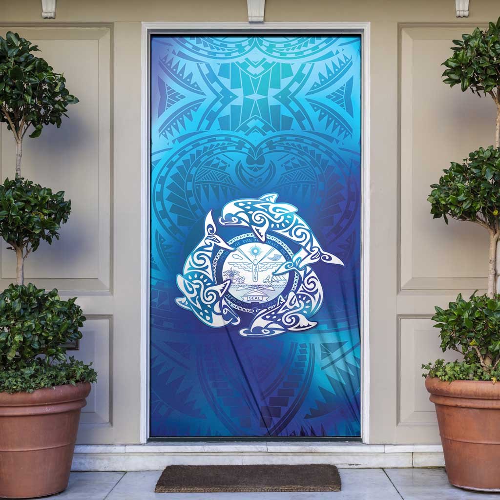 Marshall Islands Manit Day Door Cover Tribal Dolphin With Marshall Seal LT05 Blue - Polynesian Pride