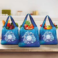 Marshall Islands Manit Day Grocery Bag Tribal Dolphin With Marshall Seal LT05 3-pack One Size Blue - Polynesian Pride