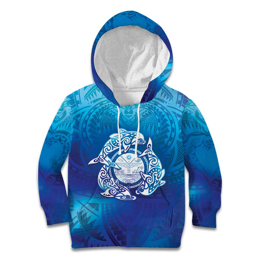 Marshall Islands Manit Day Kid Hoodie Tribal Dolphin With Marshall Seal LT05 Hoodie Blue - Polynesian Pride
