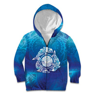 Marshall Islands Manit Day Kid Hoodie Tribal Dolphin With Marshall Seal LT05 Zip Hoodie Blue - Polynesian Pride